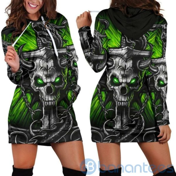 Punk Green Skull Hoodie Dress For Women Product Photo