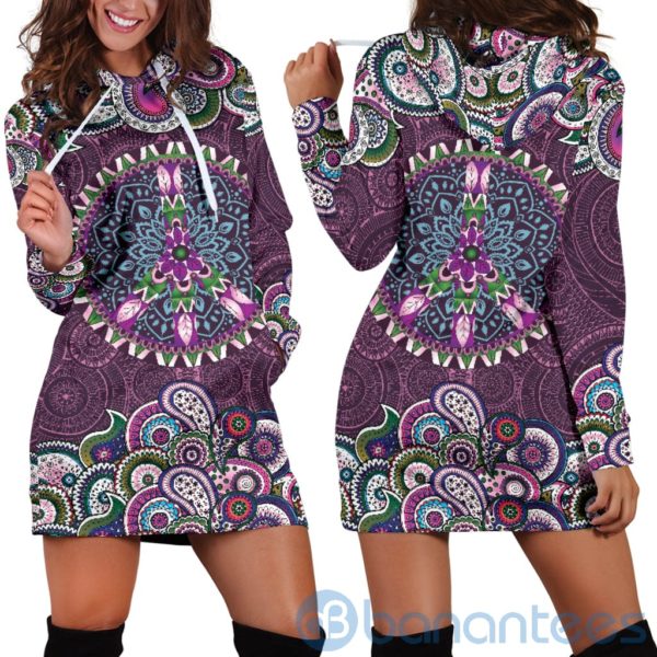 Purple Peace Mandala Hoodie Dress For Women Product Photo