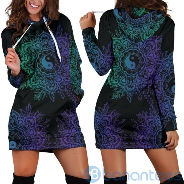Purple Yin Yang Lotus Hoodie Dress For Women Product Photo