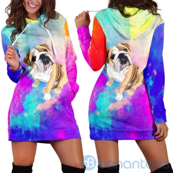Rainbow Bulldog Hoodie Dress For Women Product Photo