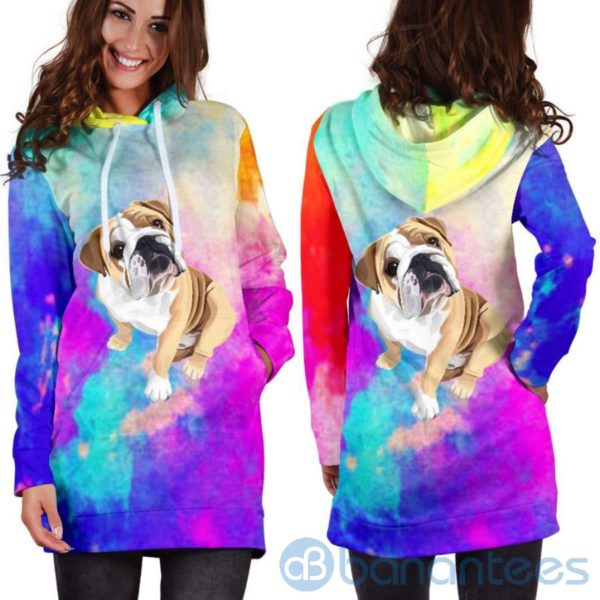 Rainbow Bulldog Hoodie Dress For Women Product Photo