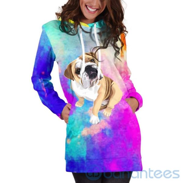 Rainbow Bulldog Hoodie Dress For Women Product Photo