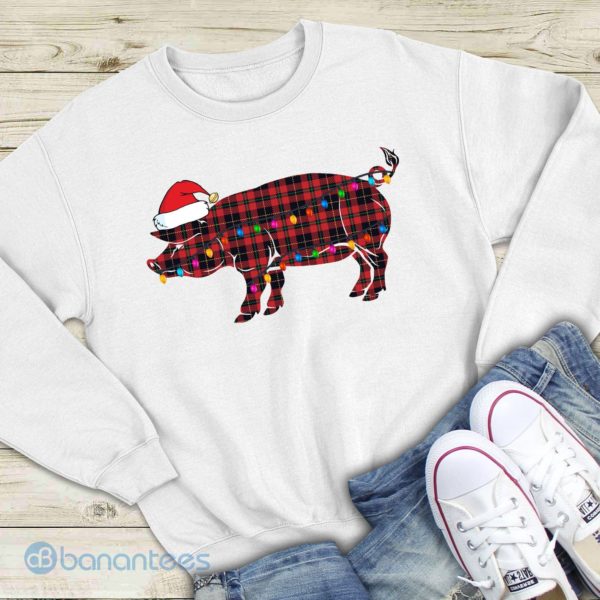 Red Buffalo Plaid Pig Christmas Light Graphic Unisex Sweatshirt Product Photo