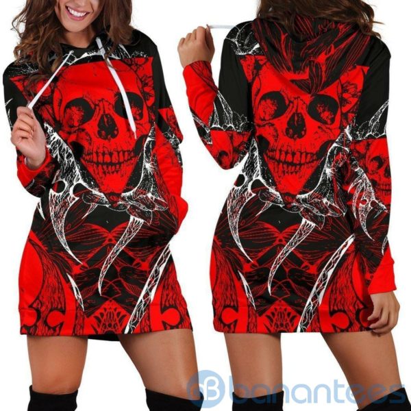 Red Vintage Skull Hoodie Dress For Women Product Photo