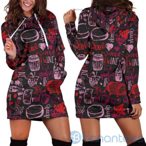 Red Wine Hoodie Dress For Women Product Photo
