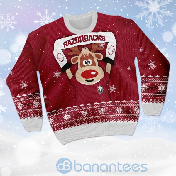 Reindeer Arkansas Razorbacks Funny Ugly Christmas 3D Sweater Product Photo
