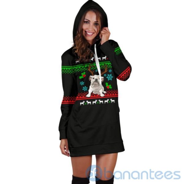 Reindeer Bulldog Christmas Hoodie Dress For Women Product Photo