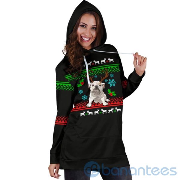 Reindeer Bulldog Christmas Hoodie Dress For Women Product Photo