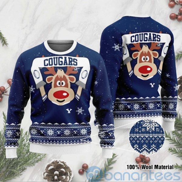 Reindeer BYU Cougars Funny Ugly Christmas 3D Sweater Product Photo