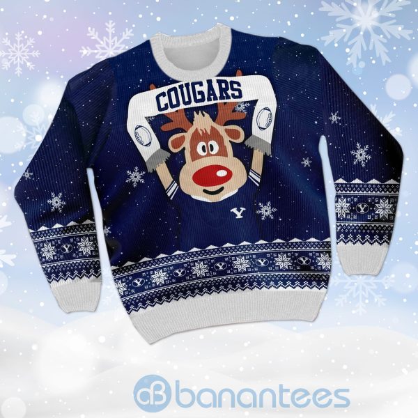 Reindeer BYU Cougars Funny Ugly Christmas 3D Sweater Product Photo