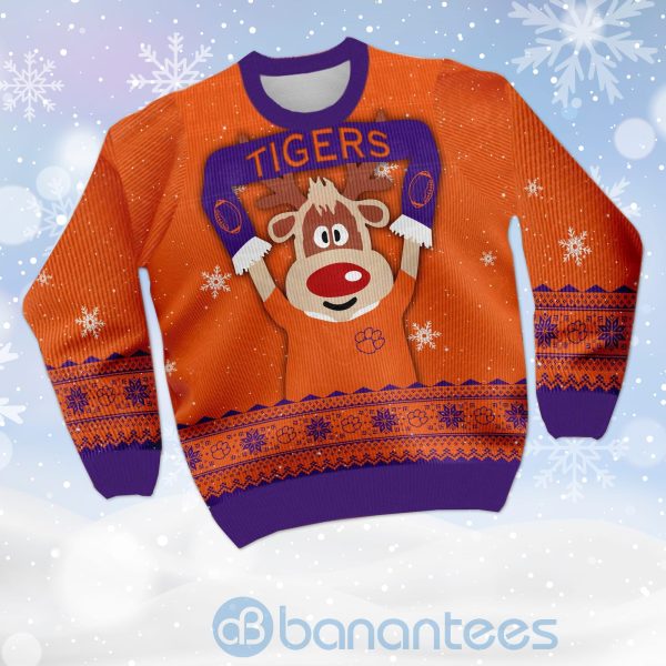 Reindeer Clemson Tigers Funny Ugly Christmas 3D Sweater Product Photo
