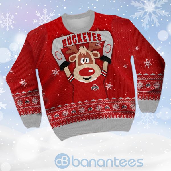 Reindeer Ohio State Buckeyes Funny Ugly Christmas 3D Sweater Product Photo