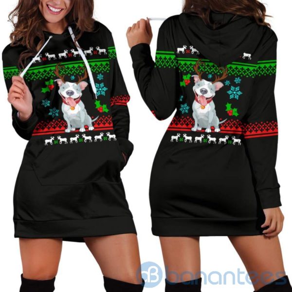 Reindeer Pit Bull Christmas Hoodie Dress For Women Product Photo