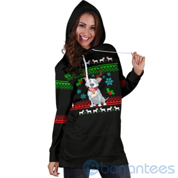 Reindeer Pit Bull Christmas Hoodie Dress For Women Product Photo