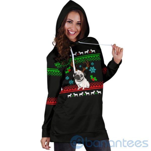 Reindeer Pug Christmas Hoodie Dress For Women Product Photo