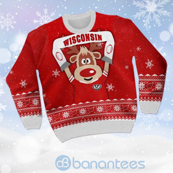 Reindeer Wisconsin Badgers Funny Ugly Christmas 3D Sweater Product Photo