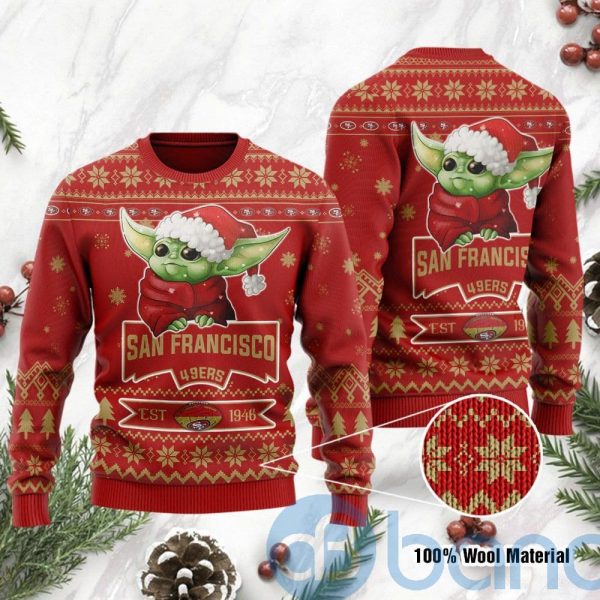 San Francisco 49ers Cute Baby Yoda Grogu Ugly Christmas 3D Sweater Product Photo