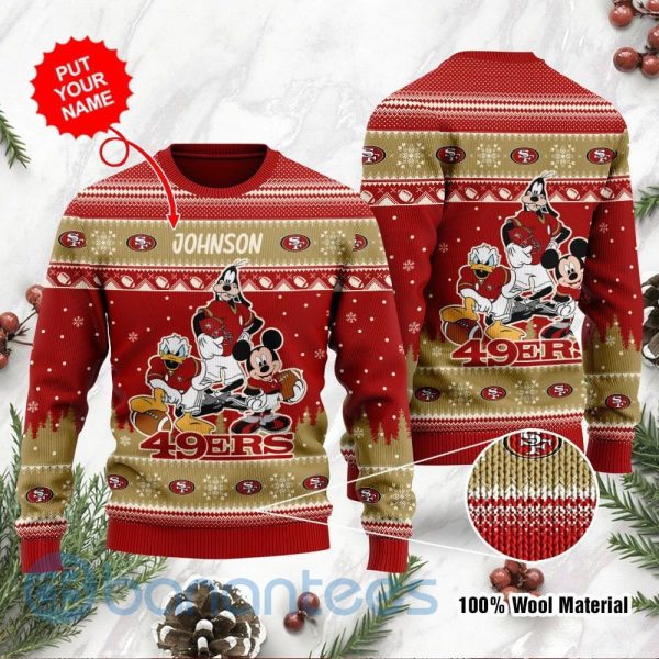 San Francisco 49ers Disney Donald Duck Mickey Mouse Goofy Custom Name Christmas 3D Sweater Product Photo