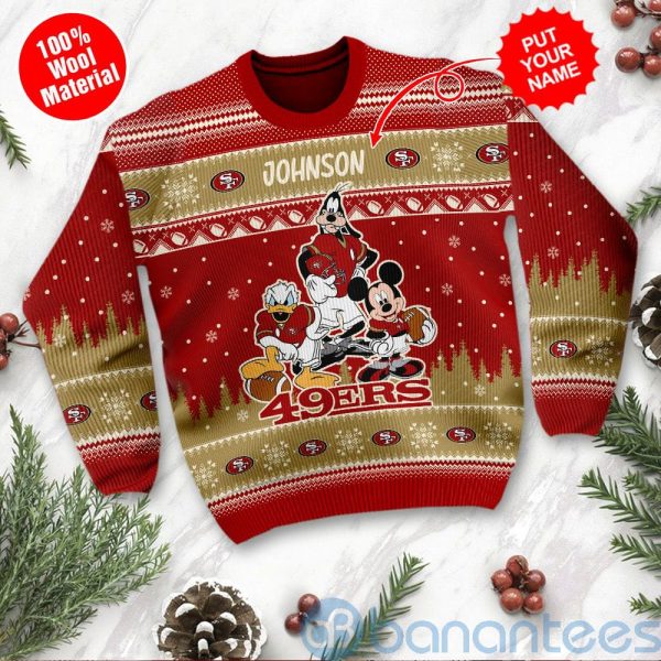San Francisco 49ers Disney Donald Duck Mickey Mouse Goofy Custom Name Christmas 3D Sweater Product Photo