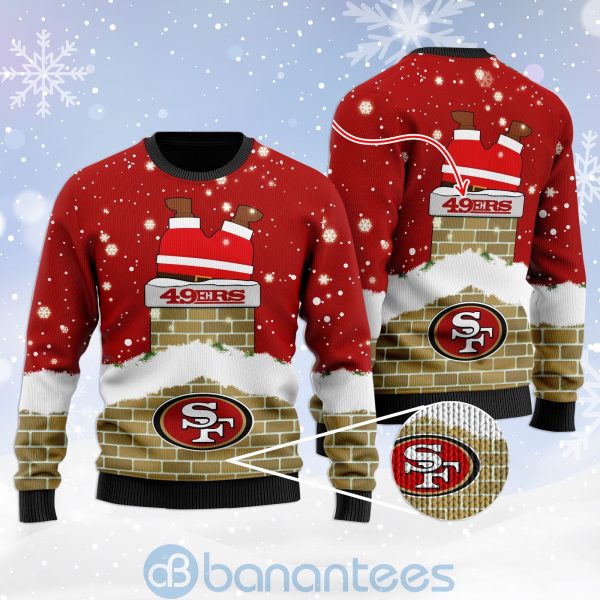 San Francisco 49ers Football Team Logo Symbol Santa Claus Custom Name Christmas 3D Sweater Product Photo