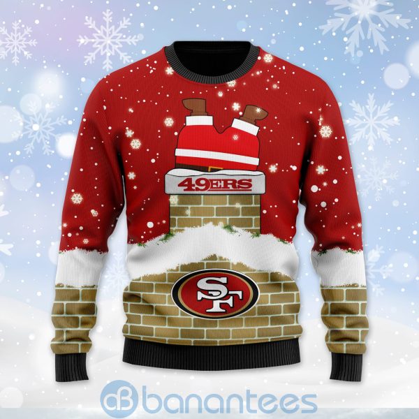 San Francisco 49ers Football Team Logo Symbol Santa Claus Custom Name Christmas 3D Sweater Product Photo