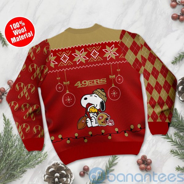 San Francisco 49ers Funny Charlie Brown Peanuts Snoopy Christmas Tree Ugly Christmas 3D Sweater Product Photo
