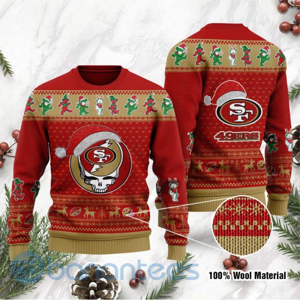 San Francisco 49ers Grateful Dead SKull And Bears Custom Name Ugly Christmas 3D Sweater Product Photo