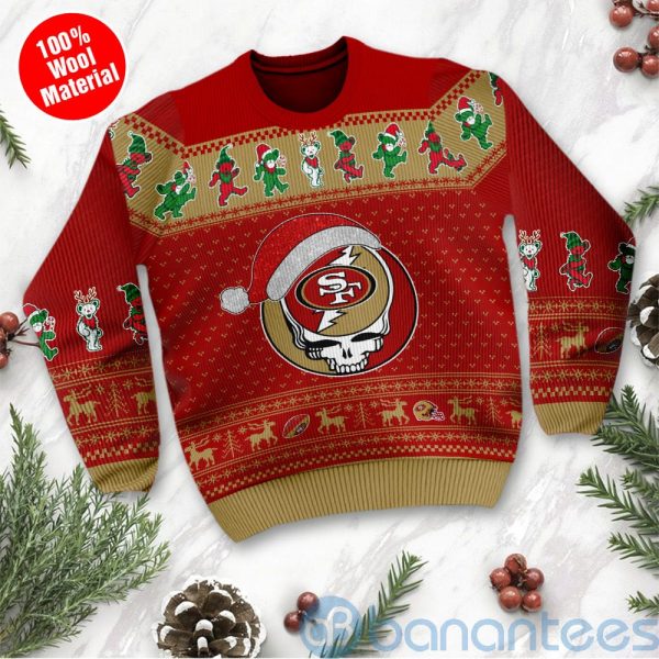 San Francisco 49ers Grateful Dead SKull And Bears Custom Name Ugly Christmas 3D Sweater Product Photo