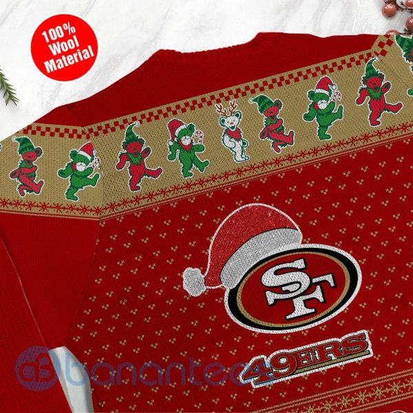 San Francisco 49ers Grateful Dead SKull And Bears Custom Name Ugly Christmas 3D Sweater Product Photo