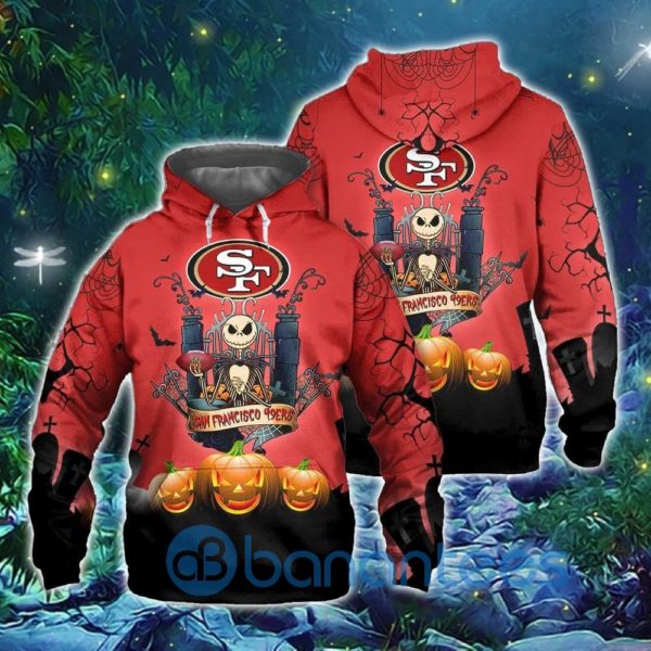 San Francisco 49ers Halloween Costume Jack Skellington 3D Graphic Printed Hoodie, Zip Hoodie Product Photo