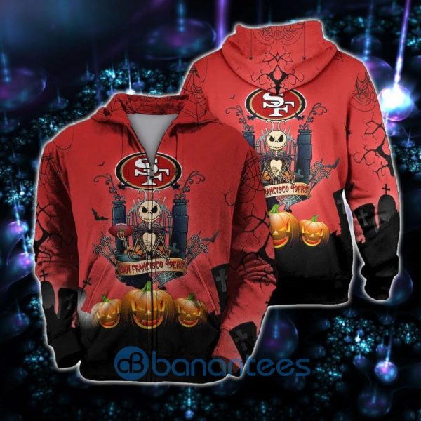 San Francisco 49ers Halloween Costume Jack Skellington 3D Graphic Printed Hoodie, Zip Hoodie Product Photo