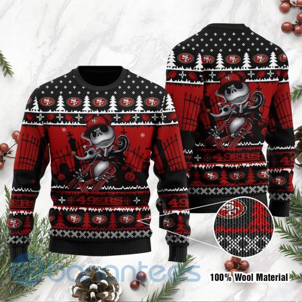 San Francisco 49ers Jack Skellington Halloween Ugly Christmas 3D Sweater Product Photo