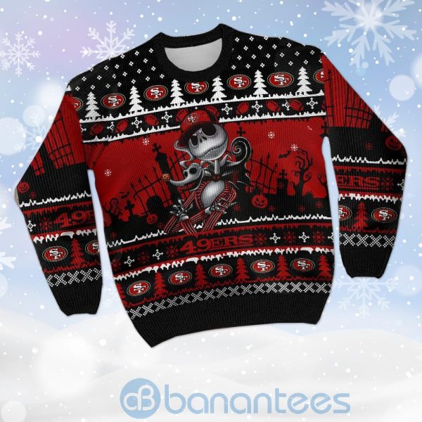 San Francisco 49ers Jack Skellington Halloween Ugly Christmas 3D Sweater Product Photo