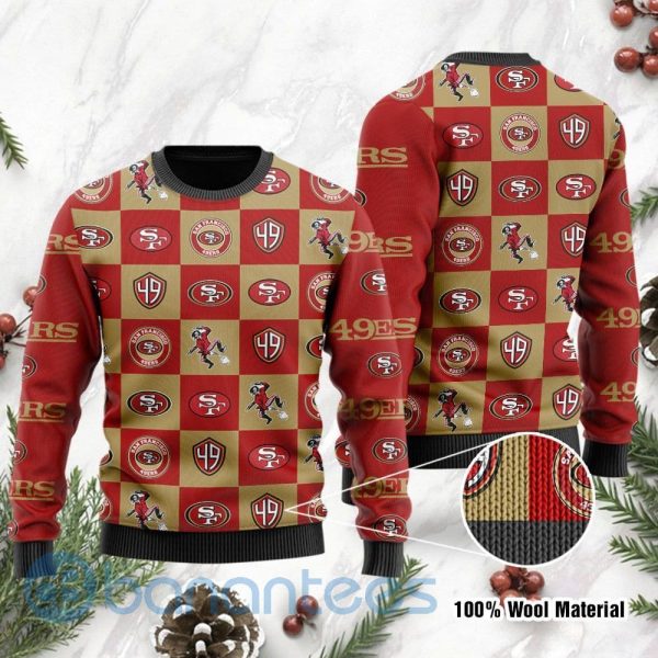 San Francisco 49ers Logo Checkered Flannel Design Ugly Christmas 3D Sweater Product Photo