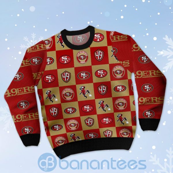 San Francisco 49ers Logo Checkered Flannel Design Ugly Christmas 3D Sweater Product Photo