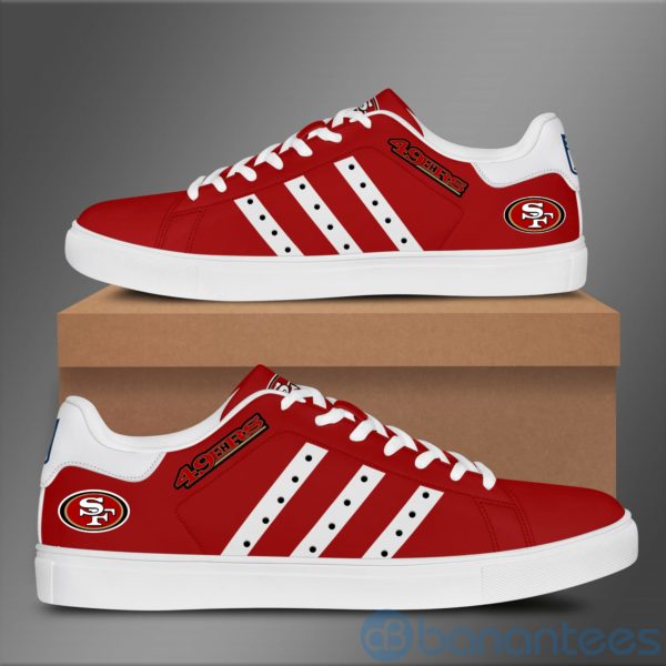 San Francisco 49Ers White Striped Red Low Top Skate Shoes Product Photo