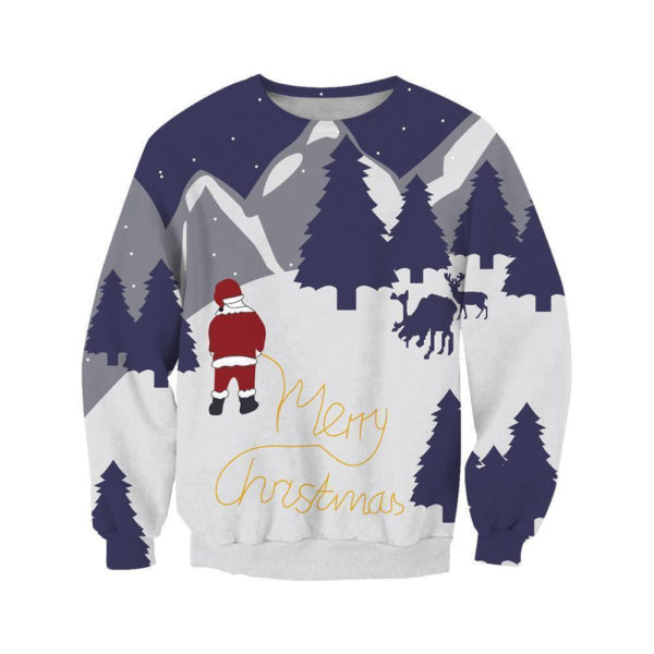 Santa And Deer Merry Christmas All Over Printed 3D Shirt - 3D Sweatshirt - White
