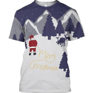 Santa And Deer Merry Christmas All Over Printed 3D Shirt - 3D T-Shirt - White