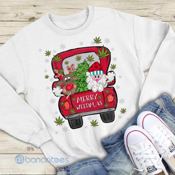 Santa And Reindeer Merry Weedmas Graphic Sweatshirt For Men And Women Product Photo