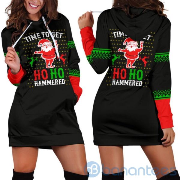 Santa Ho Ho Hammered Christmas Hoodie Dress For Women Product Photo