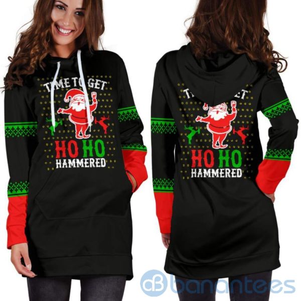 Santa Ho Ho Hammered Christmas Hoodie Dress For Women Product Photo