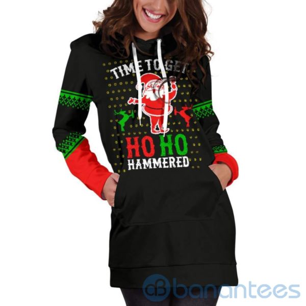 Santa Ho Ho Hammered Christmas Hoodie Dress For Women Product Photo