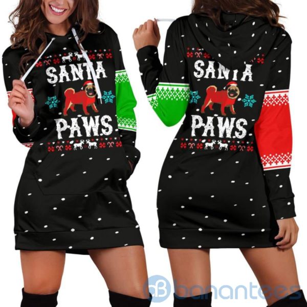 Santa Paws Pug Christmas Hoodie Dress For Women Product Photo