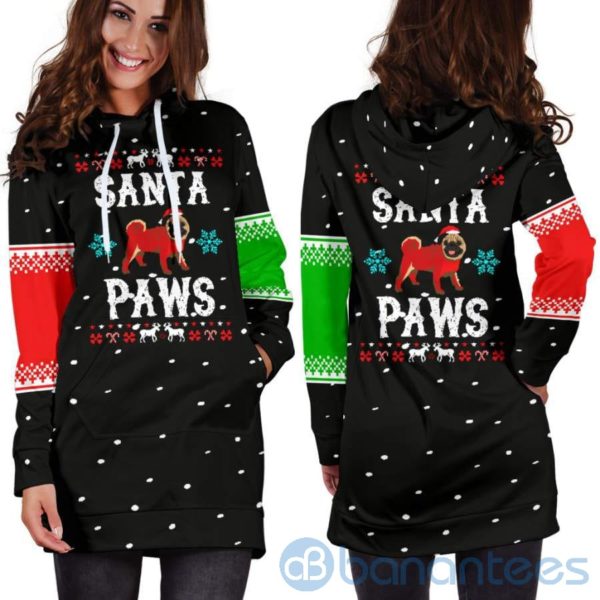 Santa Paws Pug Christmas Hoodie Dress For Women Product Photo