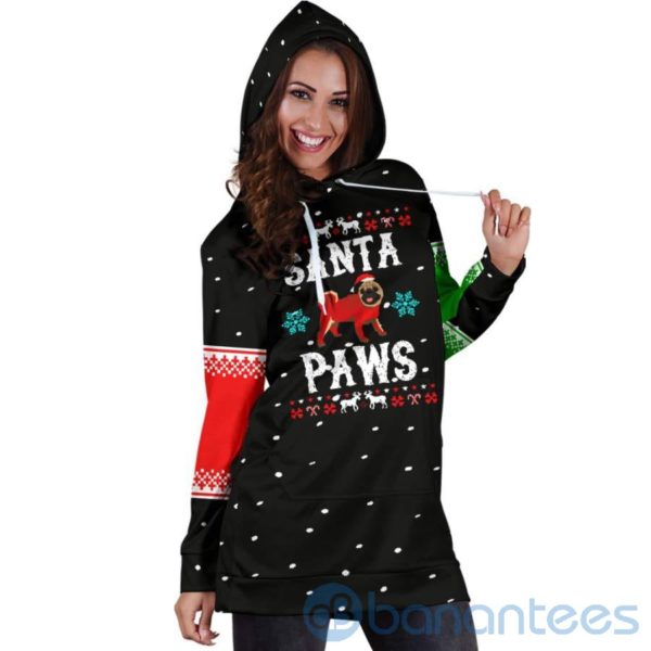 Santa Paws Pug Christmas Hoodie Dress For Women Product Photo