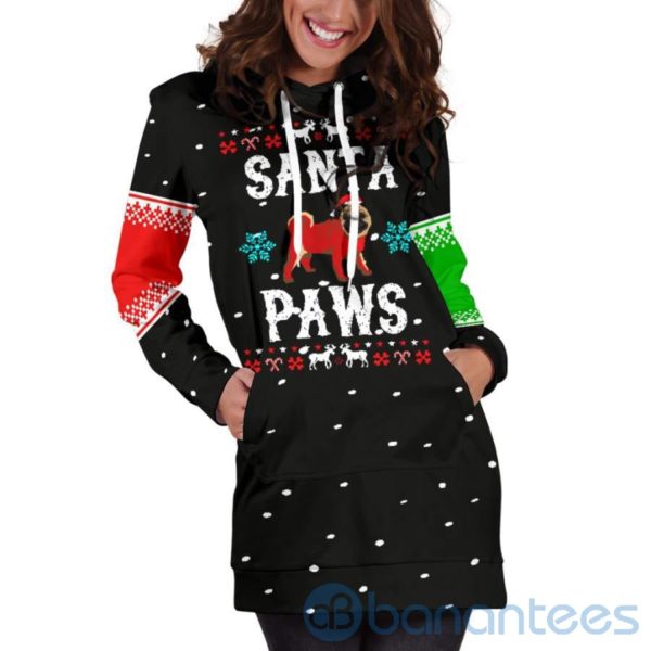 Santa Paws Pug Christmas Hoodie Dress For Women Product Photo