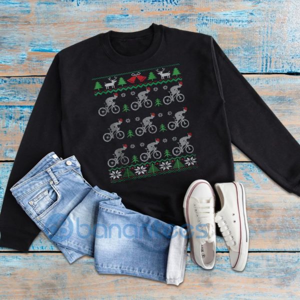 Santa Ugly Christmas Road Bike Cycling Graphic Sweatshirt For Men And Women Product Photo