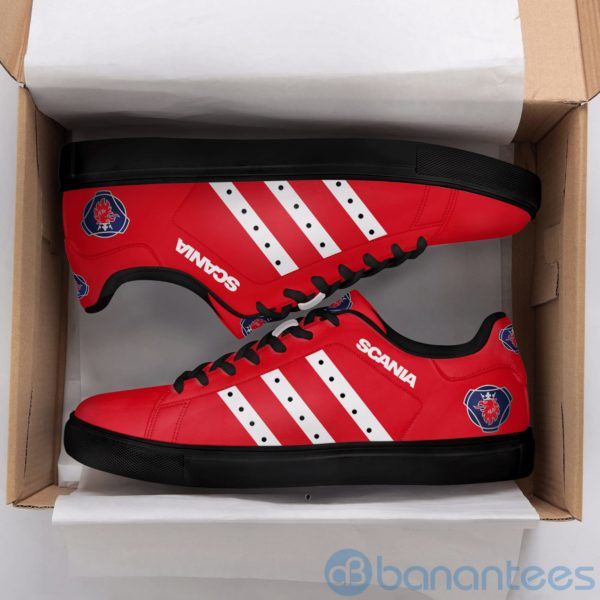 Scania Ab White Striped Red Low Top Skate Shoes Product Photo