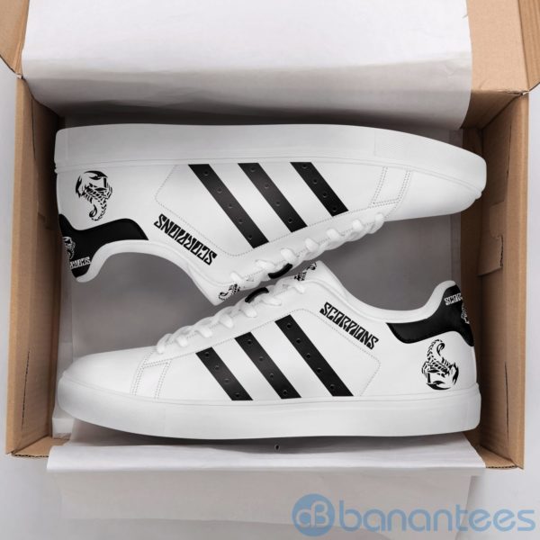 Scorpions Band Black Striped White Low Top Skate Shoes Product Photo