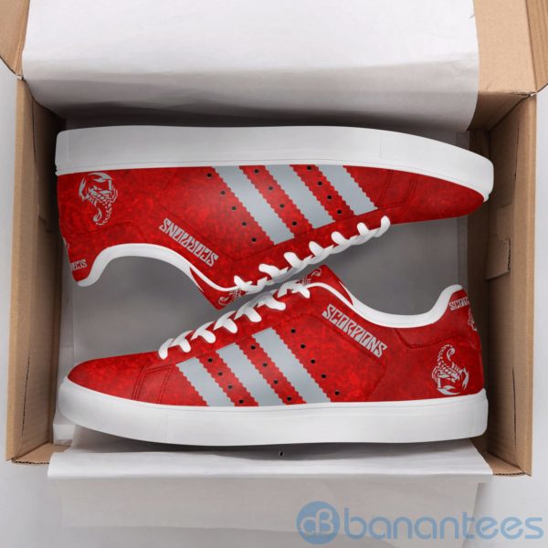 Scorpions Band Grey Striped Red Low Top Skate Shoes Product Photo